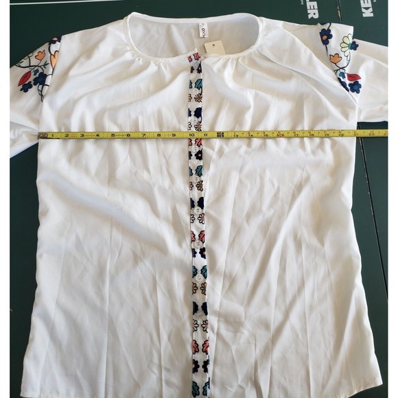 OC Order Plus White w/Floral Raglan Puff Long Sleeve Blouse Size Small Button-up - Picture 7 of 8